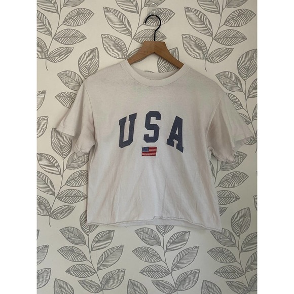 J. Galt USA Embroidered Flag White Crop Top, One Size - Picture 1 of 4